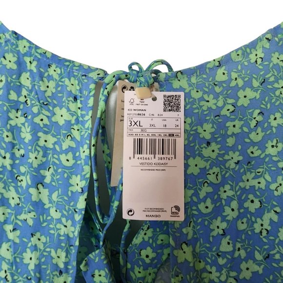 Mango Flowy Flower Printed Dress size 18 NWT Blue Green Button Front 3XL - Picture 14 of 15